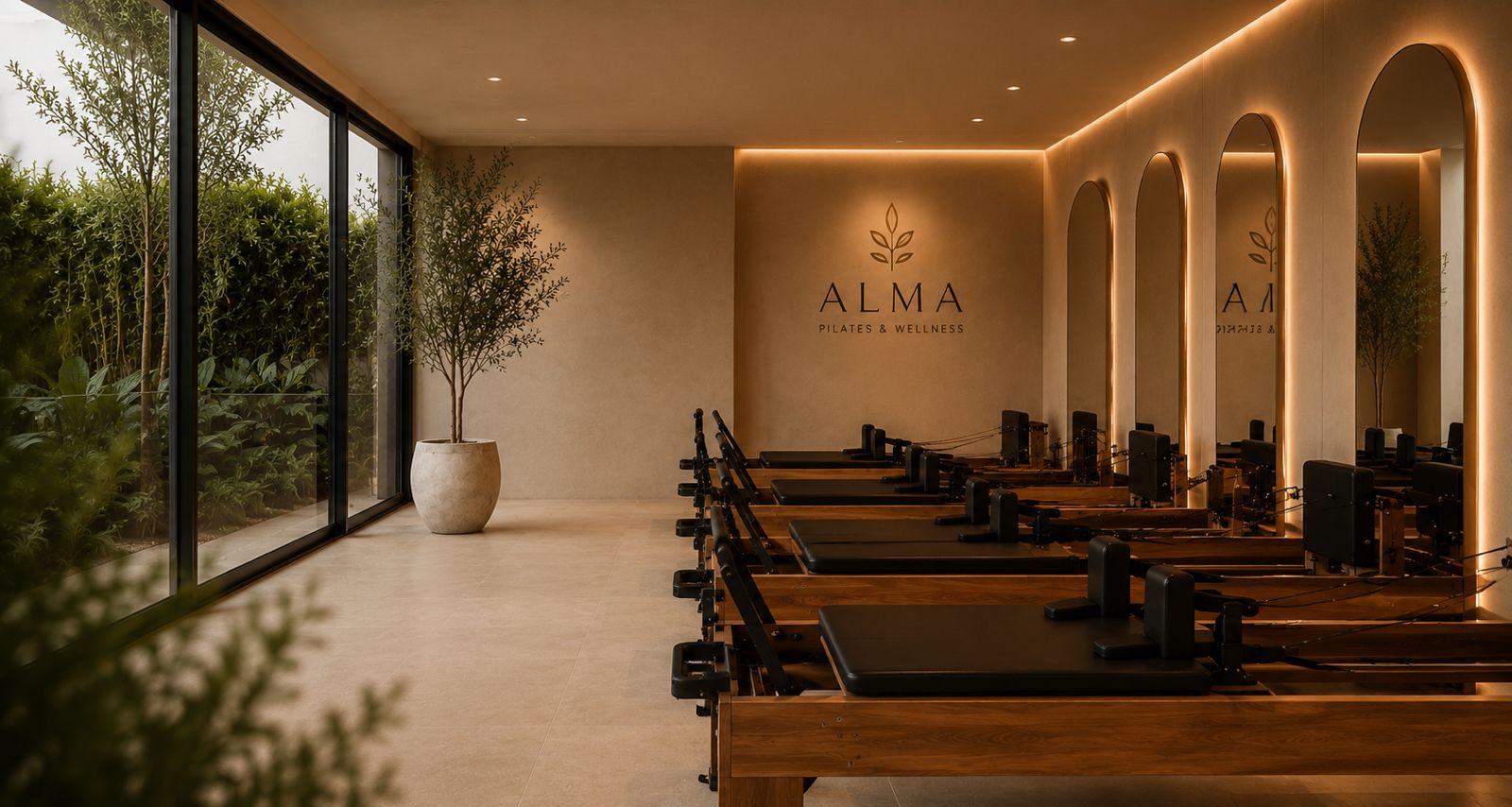 Sala de Reformer de ALMA con luz cálida